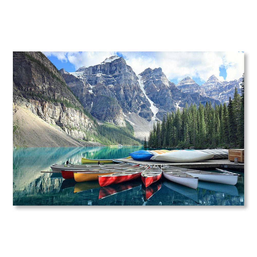 Tableau Moderne pas cher DST0064 - Canoës sur le Lac Moraine au Canada - Tableau déco Nature