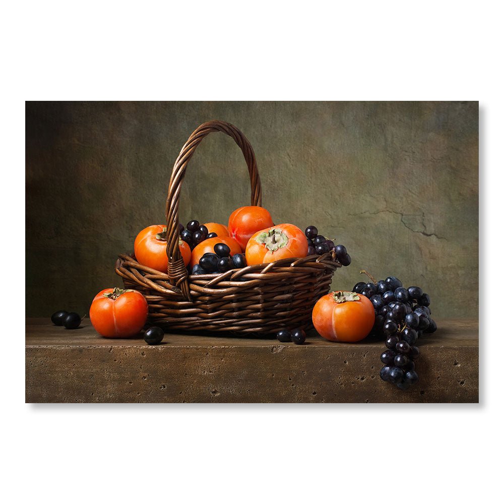Modern Design Wall Decoration Painting DST0007 - Still Life Fruit Basket Persimmons and Grapes - Decorative painting for kitchen restaurant - Printadeco
