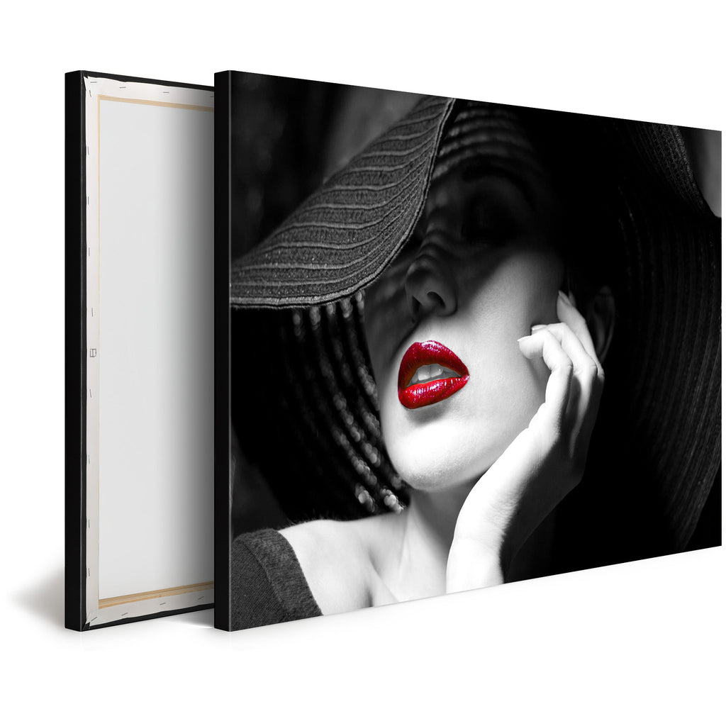 Tableau Moderne pas cher DST0010 - Femme au chapeau avec lèvres rouges - Tableau déco Glamour
