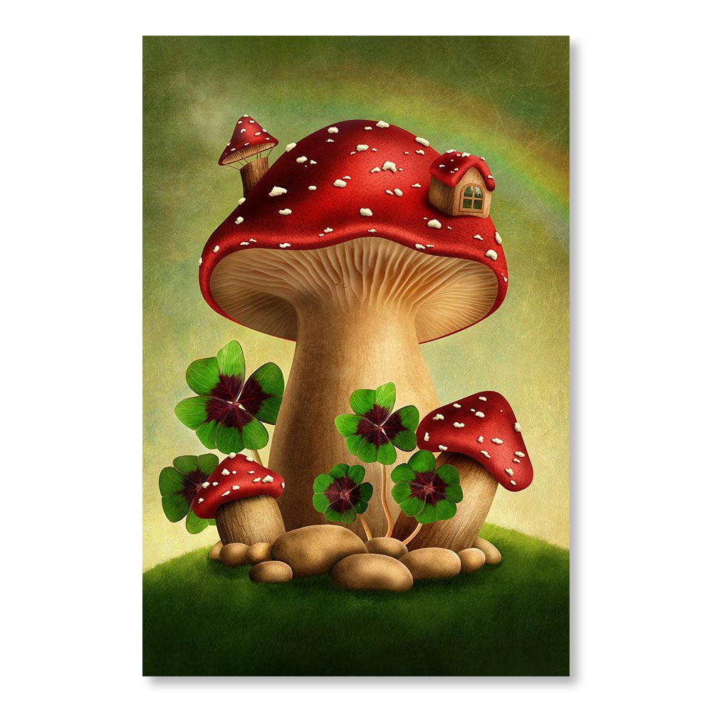 Günstiges modernes Gemälde DST0016 – Pilze mit vierblättrigem Kleeblatt – dekoratives Gemälde für Kinder