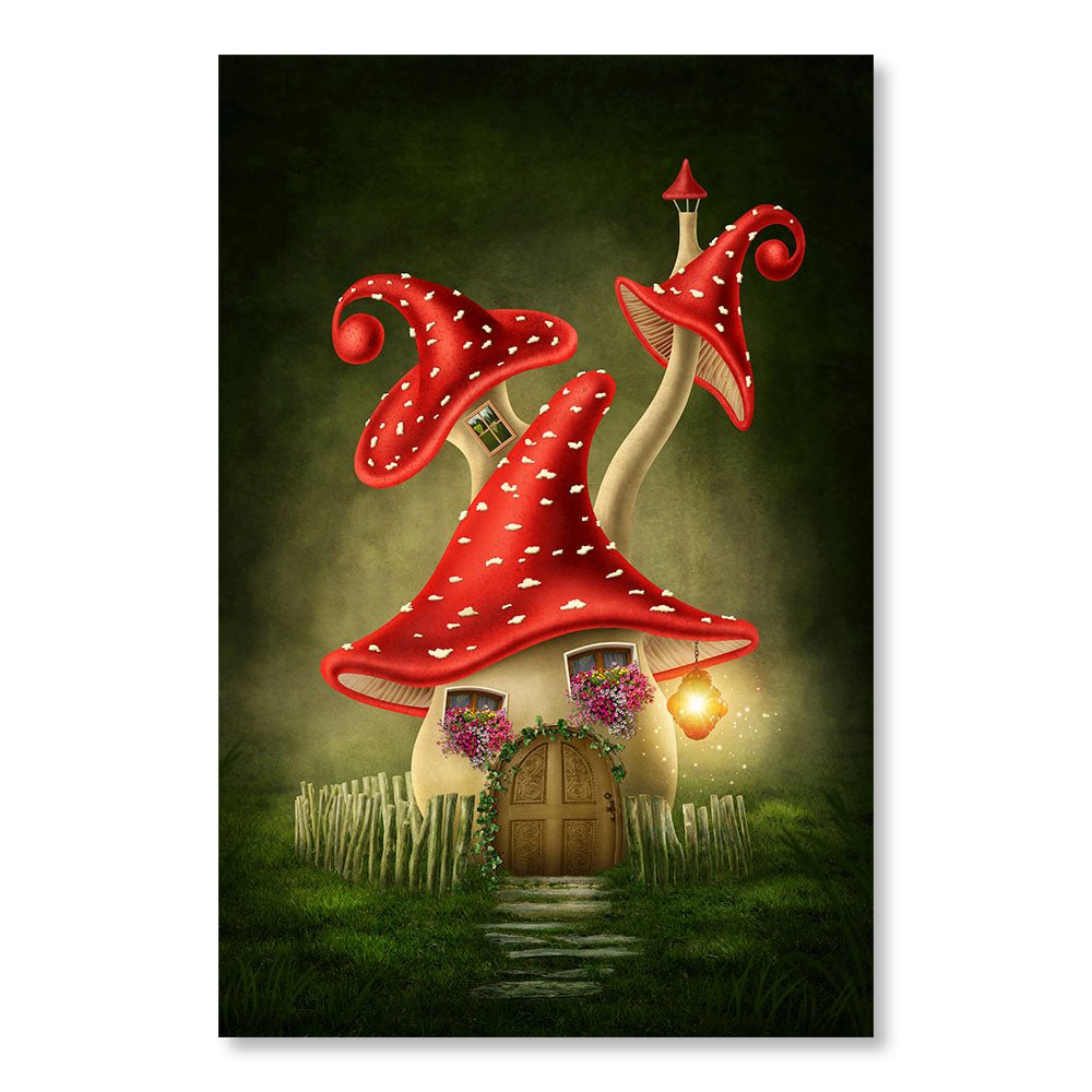 Modern Design Wall Decoration Painting DST0019 - Mushroom house with lantern - Decorative painting for children - Printadeco