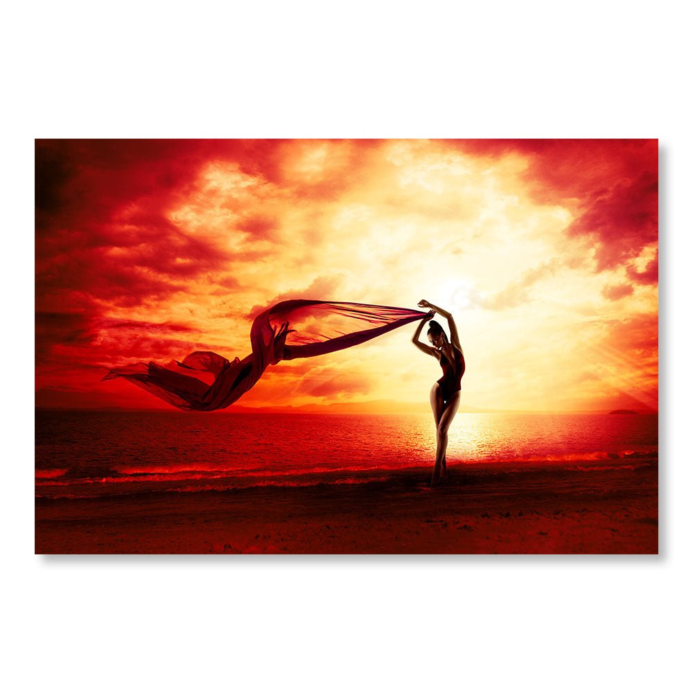 Modern Design Wall Decoration Painting DST0020 - Silhouette of a woman in front of a sunset - Decorative Painting Inspiration - Printadeco