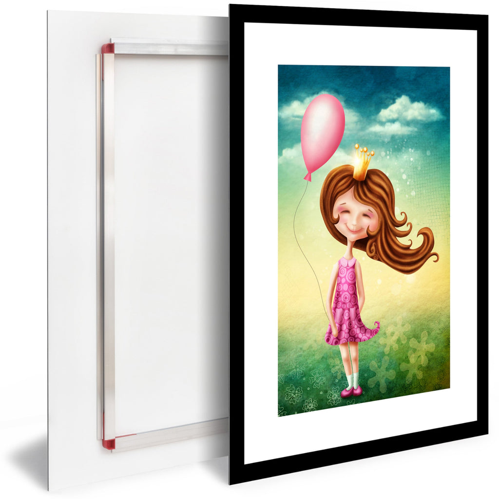 Tableau Moderne pas cher DST0023 - Illustration d'une jeune fille avec un ballon rose - Tableau Déco pour enfant