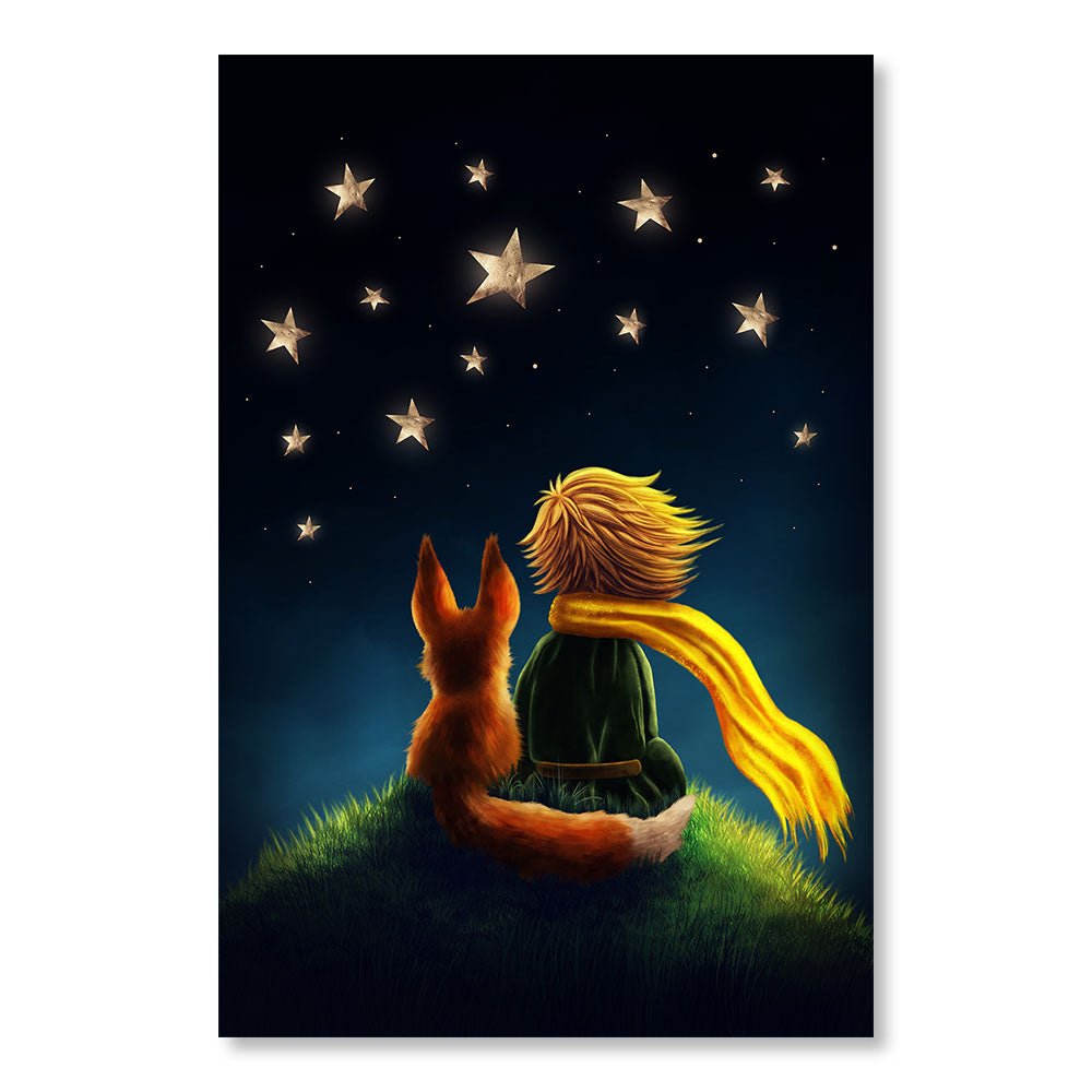 Tableau Moderne pas cher DST0033 - Le Petit Prince et le Renard regardent les étoiles - Tableau Déco pour enfant