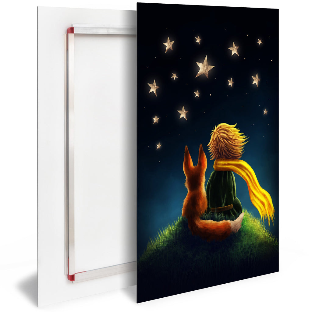 Tableau Moderne pas cher DST0033 - Le Petit Prince et le Renard regardent les étoiles - Tableau Déco pour enfant