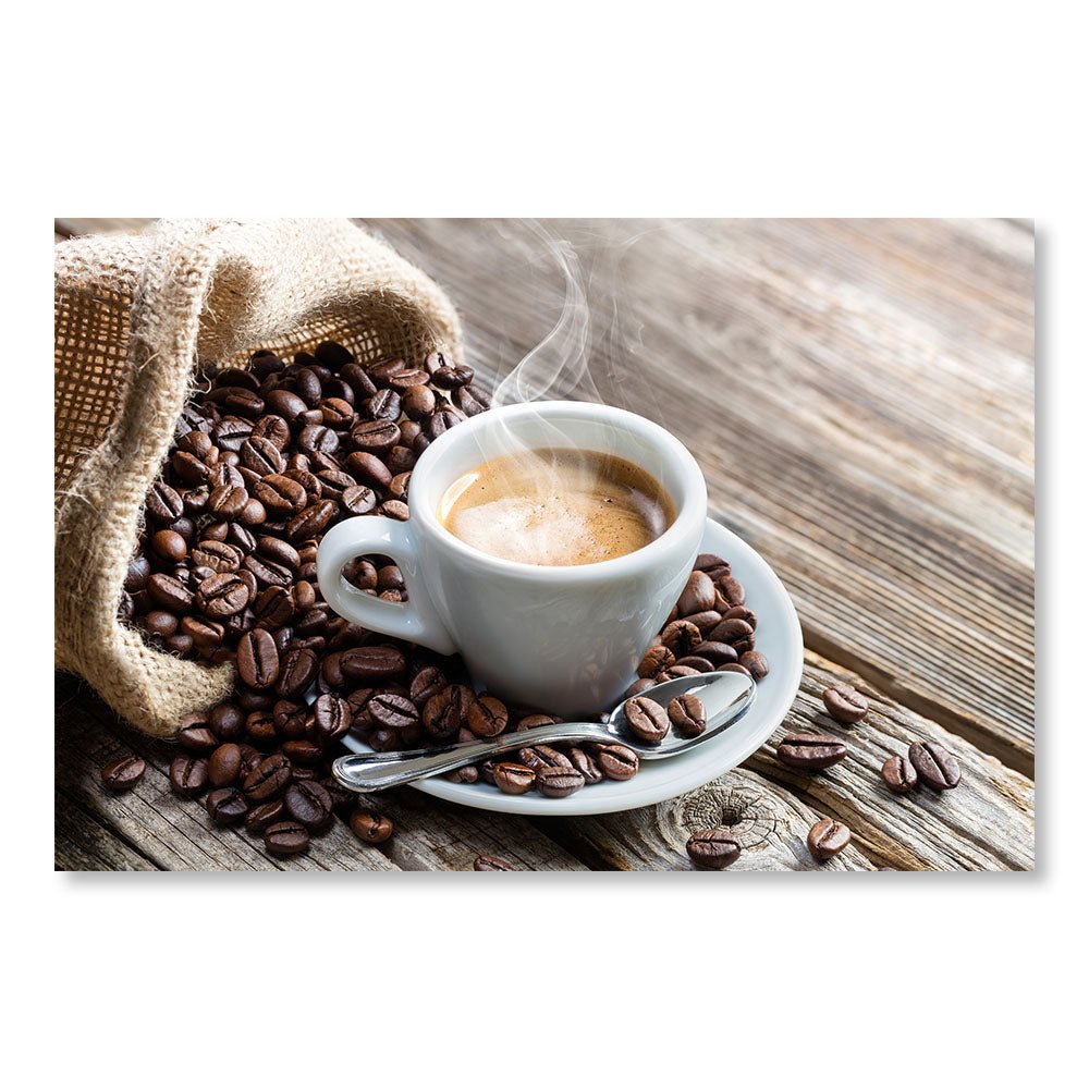 Modern Design Wall Decoration Picture DST0040 - Coffee cup with coffee beans on a wooden table - Printadeco