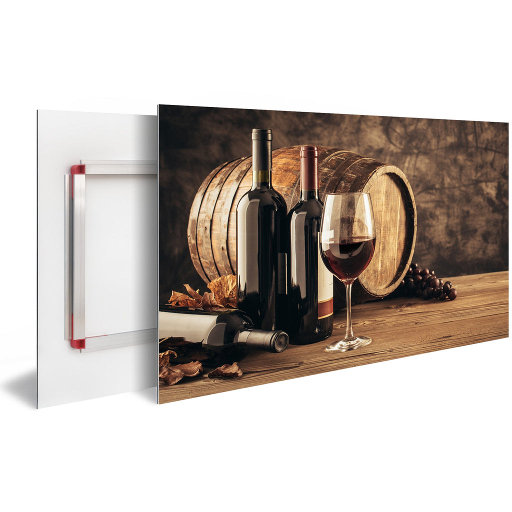 Tableau Moderne pas cher DST0041 - Bouteilles et verre de vin rouge avec tonneau et raisin