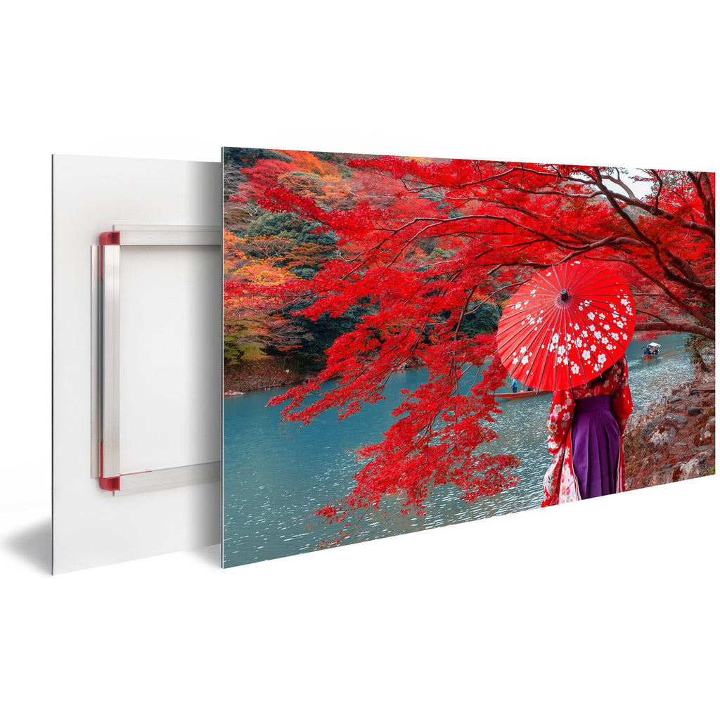 Tableau Moderne pas cher DST0065 - Femme en Kimono avec Ombrelle Rouge à Kyoto au Japon - Tableau déco Inspiration Zen