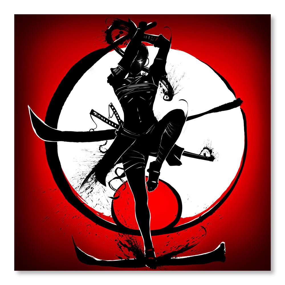 Modern Design Wall Decoration Painting DST0075 - Silhouette Young Samurai Woman Japanese Style - Fantasy Decorative Painting - Printadeco