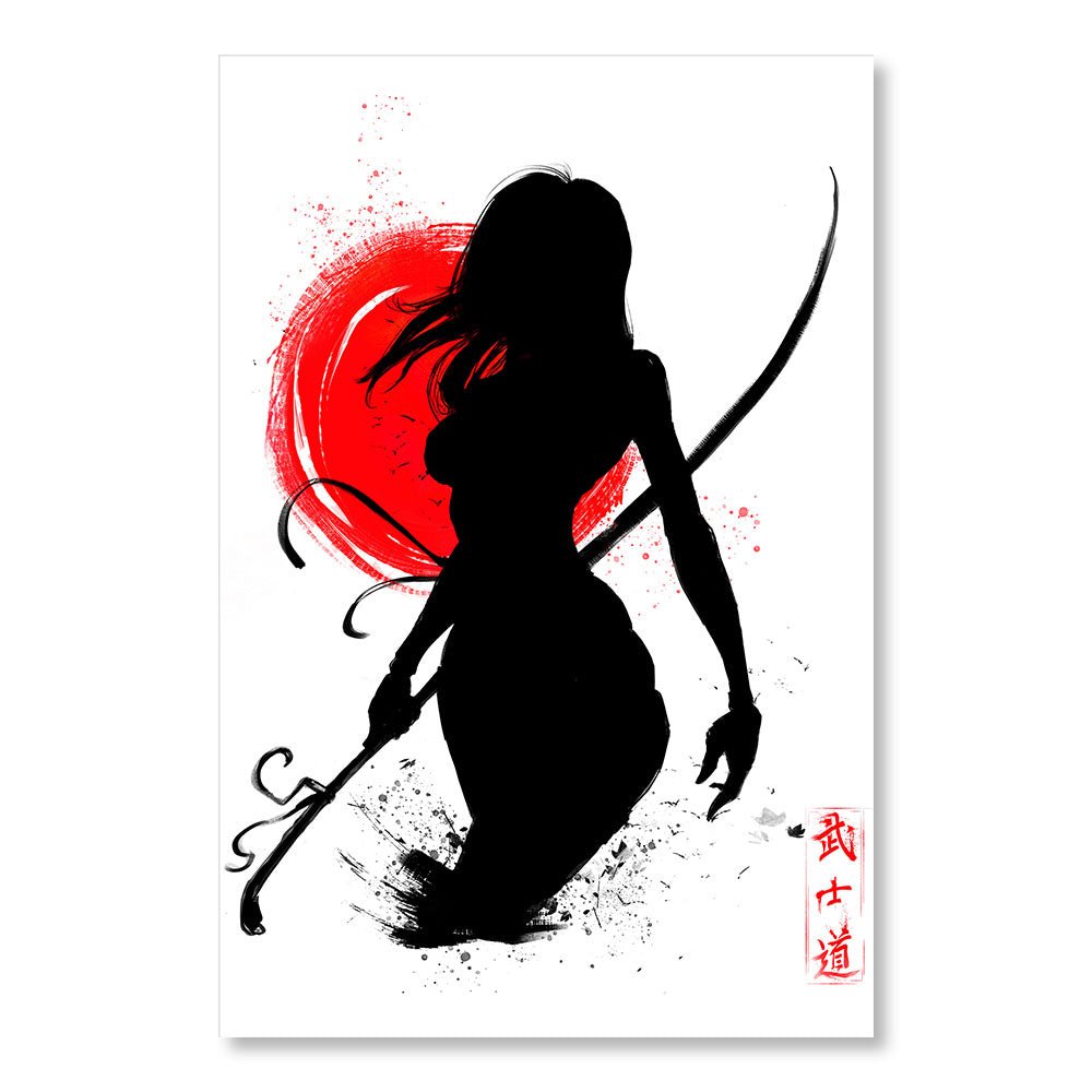 Modernes Design-Wanddekorationsgemälde DST0080 – Samurai-Mädchen-Silhouette im japanischen Stil – dekoratives Fantasy-Gemälde – Printadeco