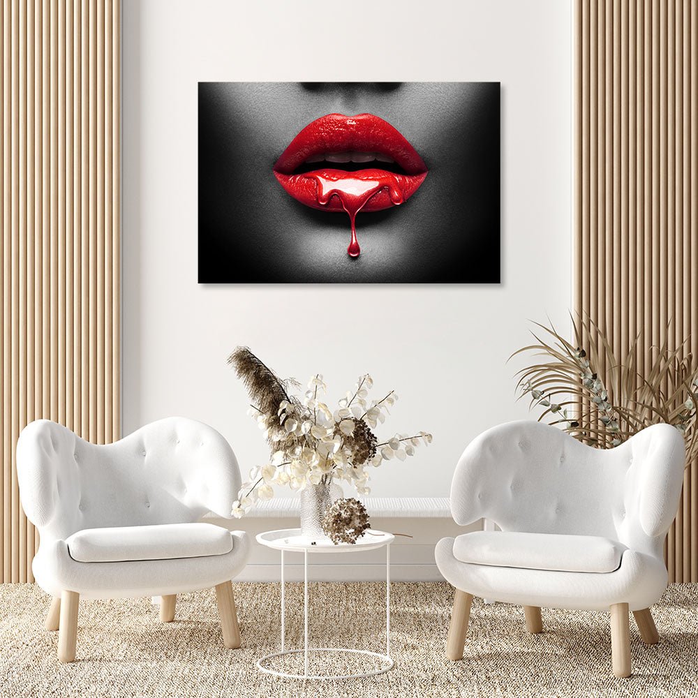 SJASD Décoration Murale Tableau Image HD Imprimé,Sexy Lèvres Rouges Femme  Qui Fume Rétro Tableau Decoration Murale Rouge et Gris Chambre Adulte