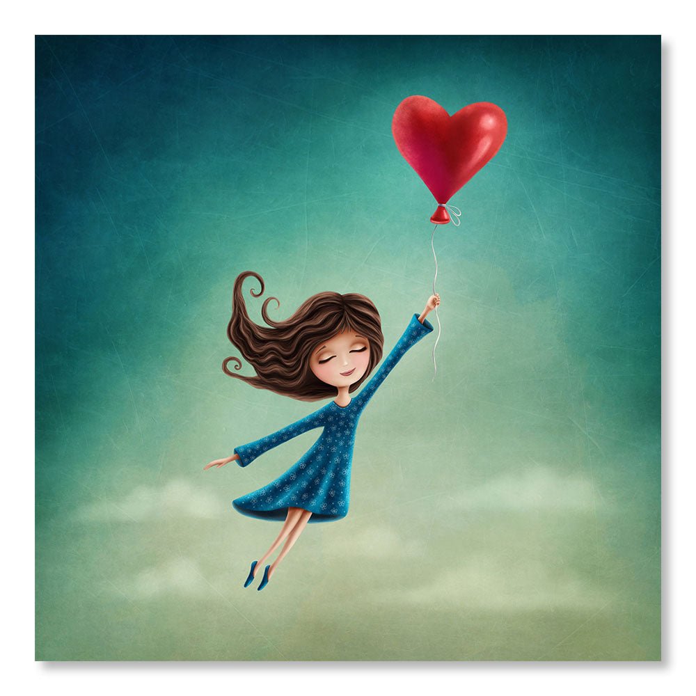 Modernes Design Wanddekoration Gemälde DST0087 – Mädchen Illustration mit Herz Luftballon – Dekoratives Gemälde für Kinder – Printadeco