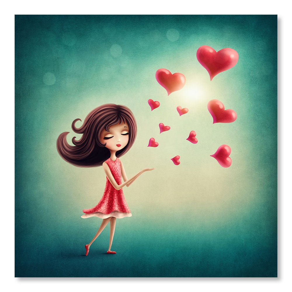 Modern Design Wall Decoration Painting DST0088 - Illustration Girl and Hearts - Decorative Painting for children - Printadeco