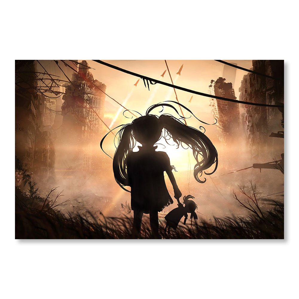 Modern Design Wall Decoration Painting DST0093 - Silhouette of a Girl in front of an Apocalyptic City - Fantasy Decorative Painting - Printadeco