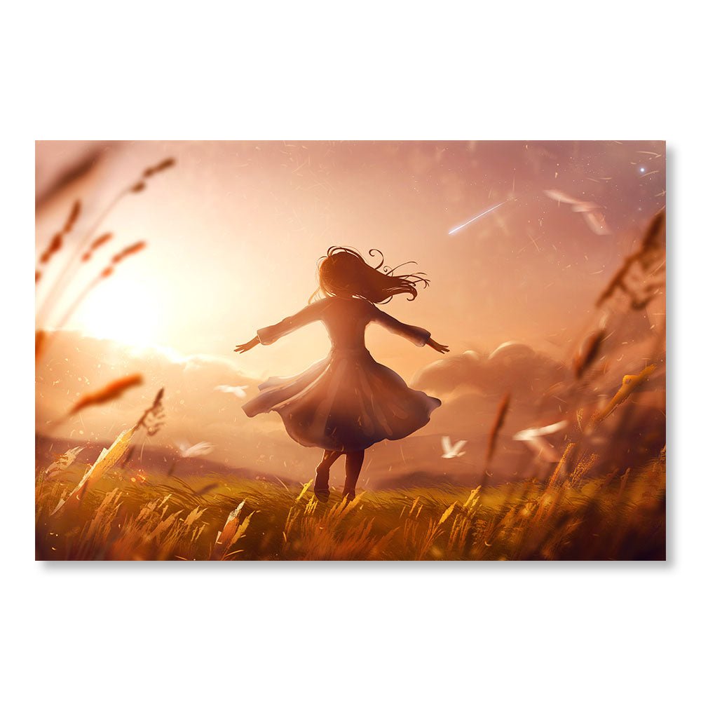 DST0096 - Illustration d'une Jeune fille dans les champs au soleil couchant  - Tableau déco Fantastique