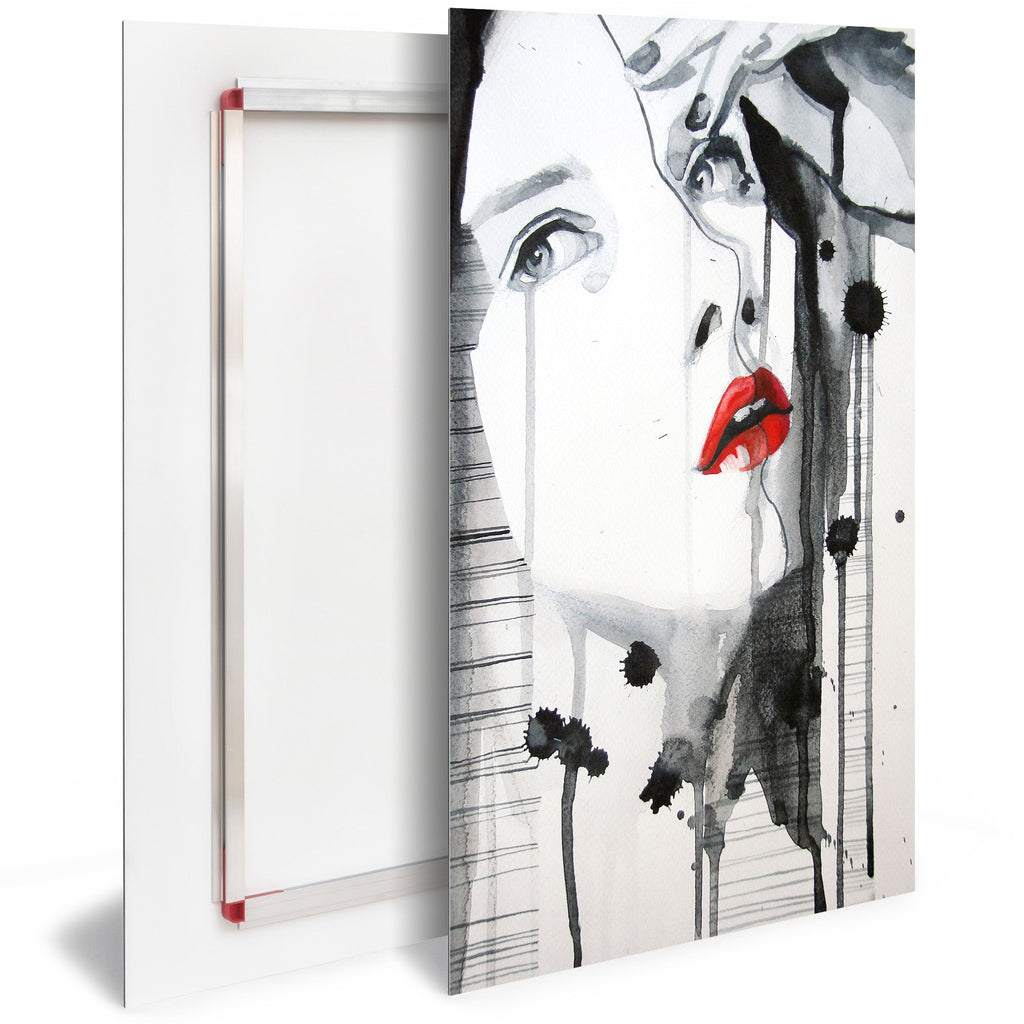 Tableau Moderne pas cher DST0104 - Illustration Visage Femme Lèvres Rouges - Tableau déco Style Aquarelle