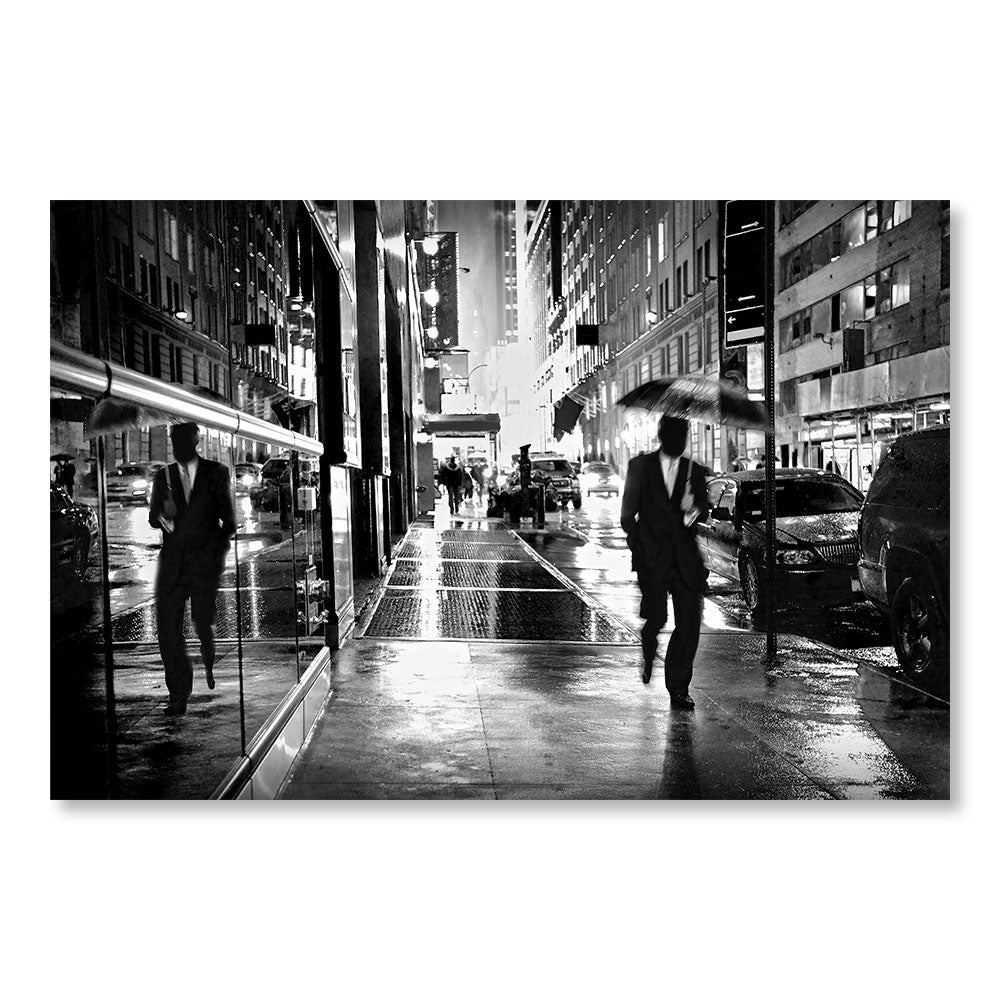 Modernes Design-Wanddekorationsgemälde DST0110 – Manhattan Street bei Nacht im Regen – Schwarz und Weiß – Schwarz-Weiß-Stadt-Inspirations-Deko-Gemälde – Printadeco