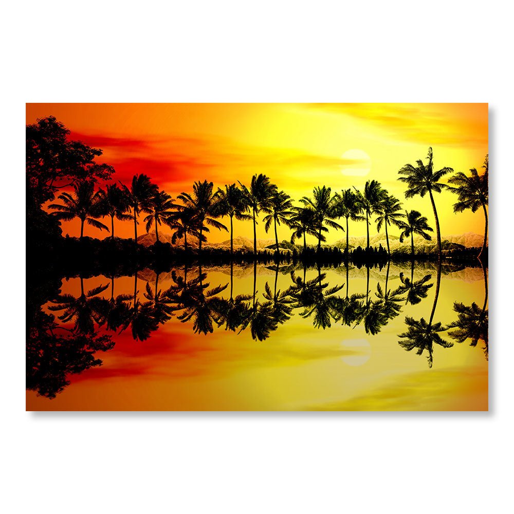 Modernes Design Wanddekoration Gemälde DST0124 – Tropischer Sonnenuntergang mit Palmen – Vintage Retro dekoratives Gemälde – Printadeco