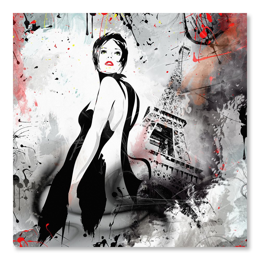 Modernes Design Wanddekoration Malerei DST0127 – Junge Mode Mädchen Eiffelturm Paris – Vintage Retro dekorative Malerei – Printadeco