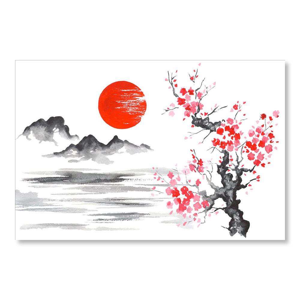 Modernes Design-Wanddekorations-Gemälde DST0150 – Japanische Art-Sonnenkirsch-Illustration – Fantastisches dekoratives Gemälde – Printadeco