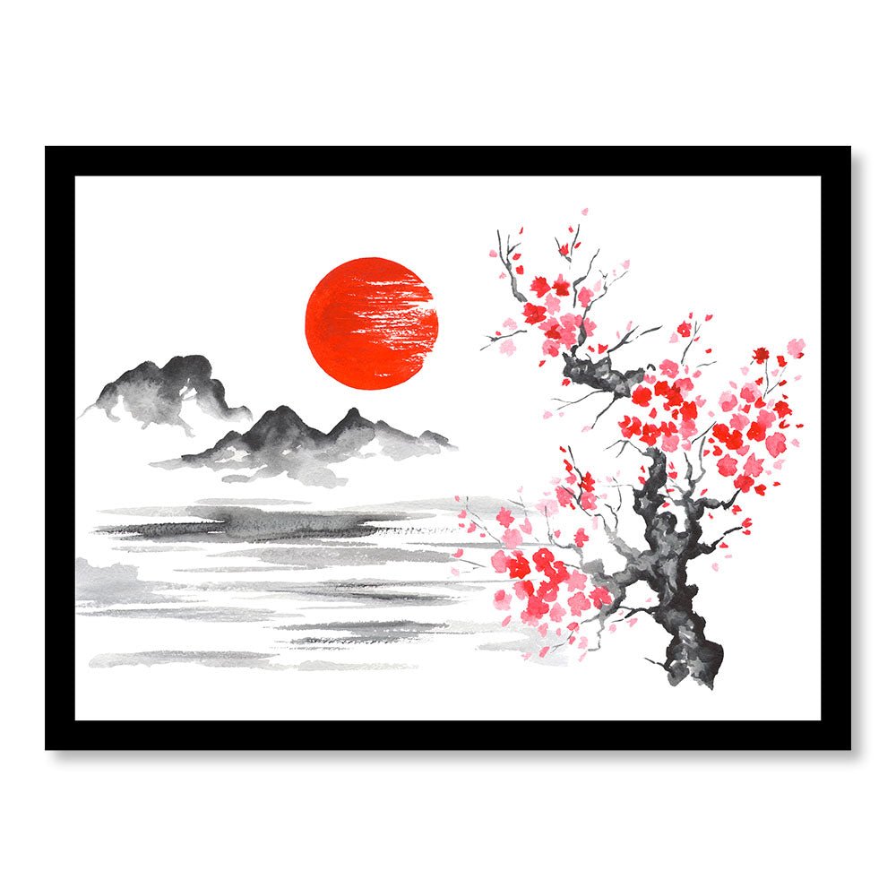 Tableau Moderne pas cher DST0150 -Illustration Cerisier Soleil style Japonais - Tableau déco Fantastique