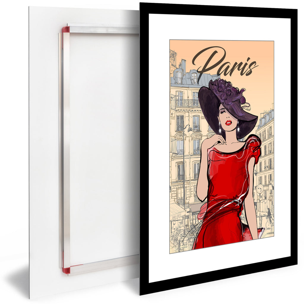 Tableau Moderne pas cher DST0182 - Illustration d'une jeune femme à Paris en France - Tableau déco Vintage Rétro