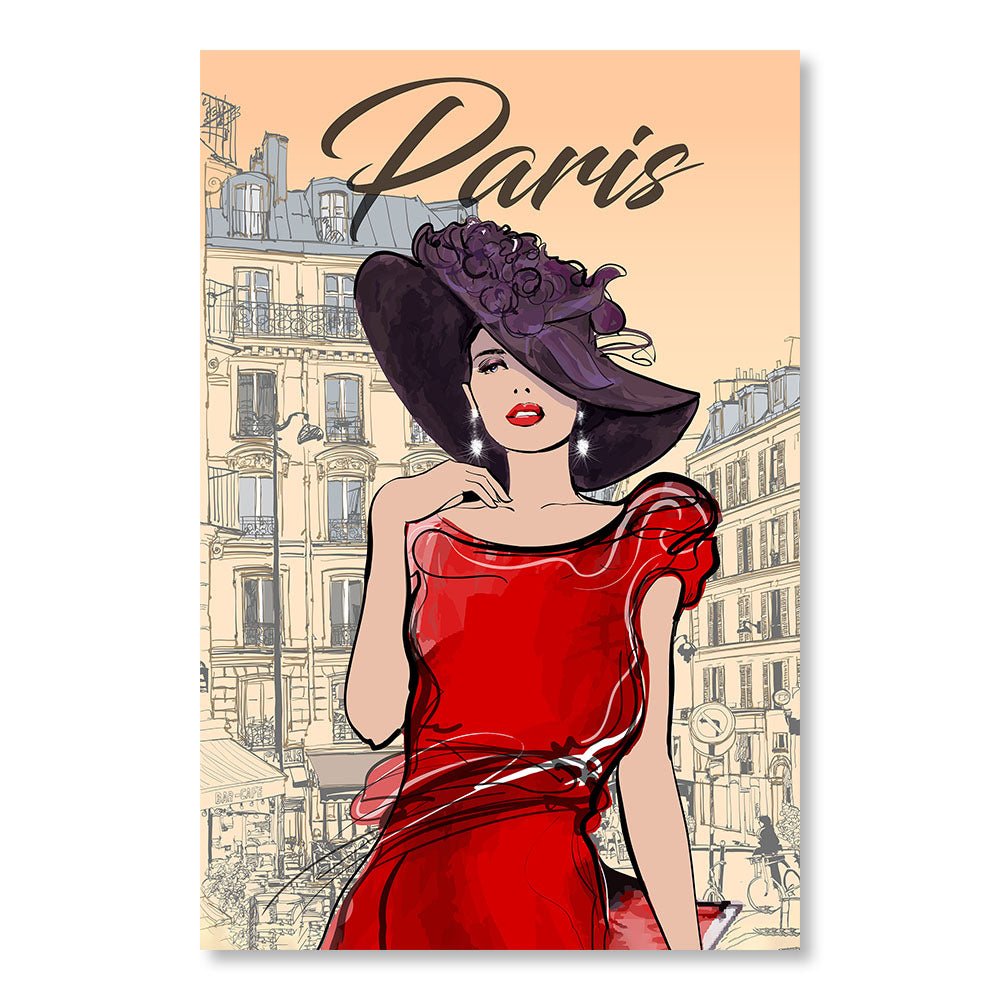 Modernes Design-Wanddekorationsgemälde DST0182 – Illustration einer jungen Frau in Paris in Frankreich – Vintage Retro-Dekorationsmalerei – Printadeco