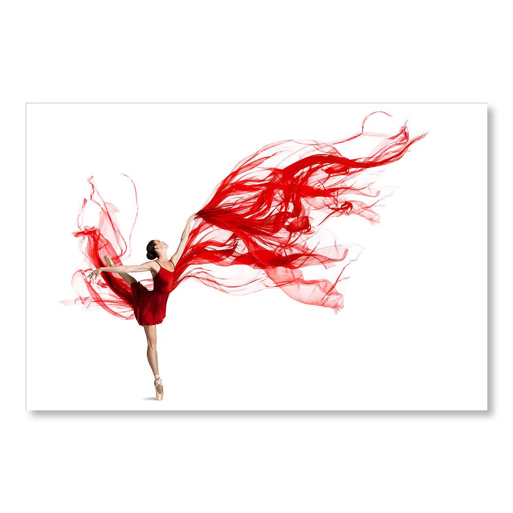 Modernes Design-Wanddekorationsgemälde DST0184 - Klassische Tänzerin mit rotem Schleier auf weißem Hintergrund - Dekorative Malerei Inspiration - Printadeco