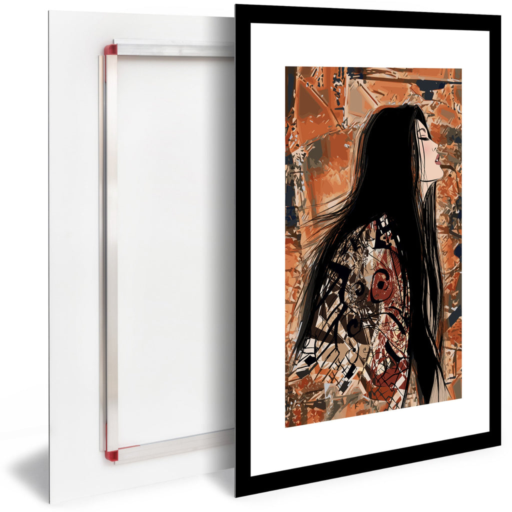 Tableau Moderne pas cher DST0192 - Illustration d'une jeune femme aux cheveux longs - Tableau déco Vintage Rétro