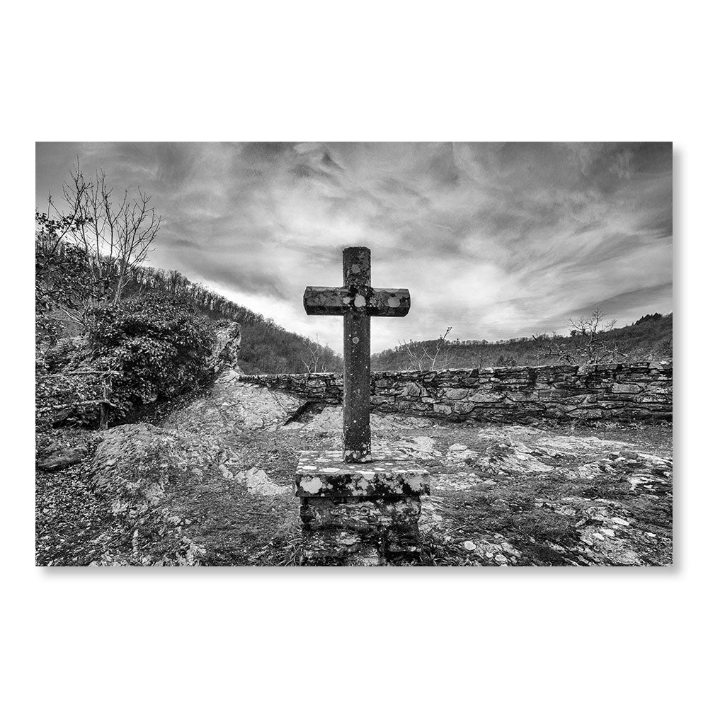 Modern Design Wall Decoration Painting SBL0004NB - Landscape with Cross in France - Black and White Spirituality Decorative Painting - Printadeco