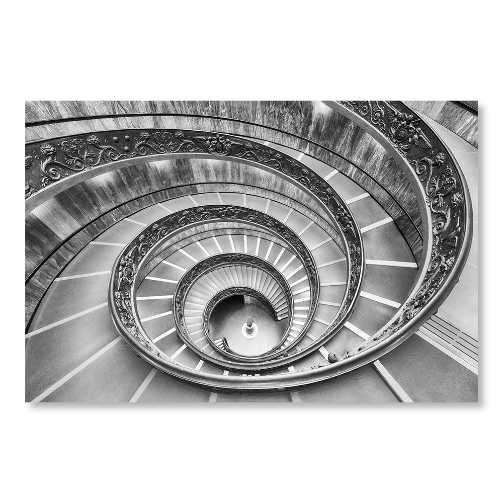 Modernes Design-Wanddekorationsgemälde SBL0007NB – Bramante-Treppe der Vatikanischen Museen Rom Italien – Schwarz-Weiß-Dekorationsgemälde – Printadeco