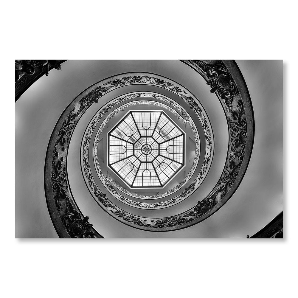 Tableau Décoration Murale Moderne Design SBL0008NB - Escalier musée du Vatican Rome Italie - Tableau déco Graphique Noir et Blanc - Printadeco