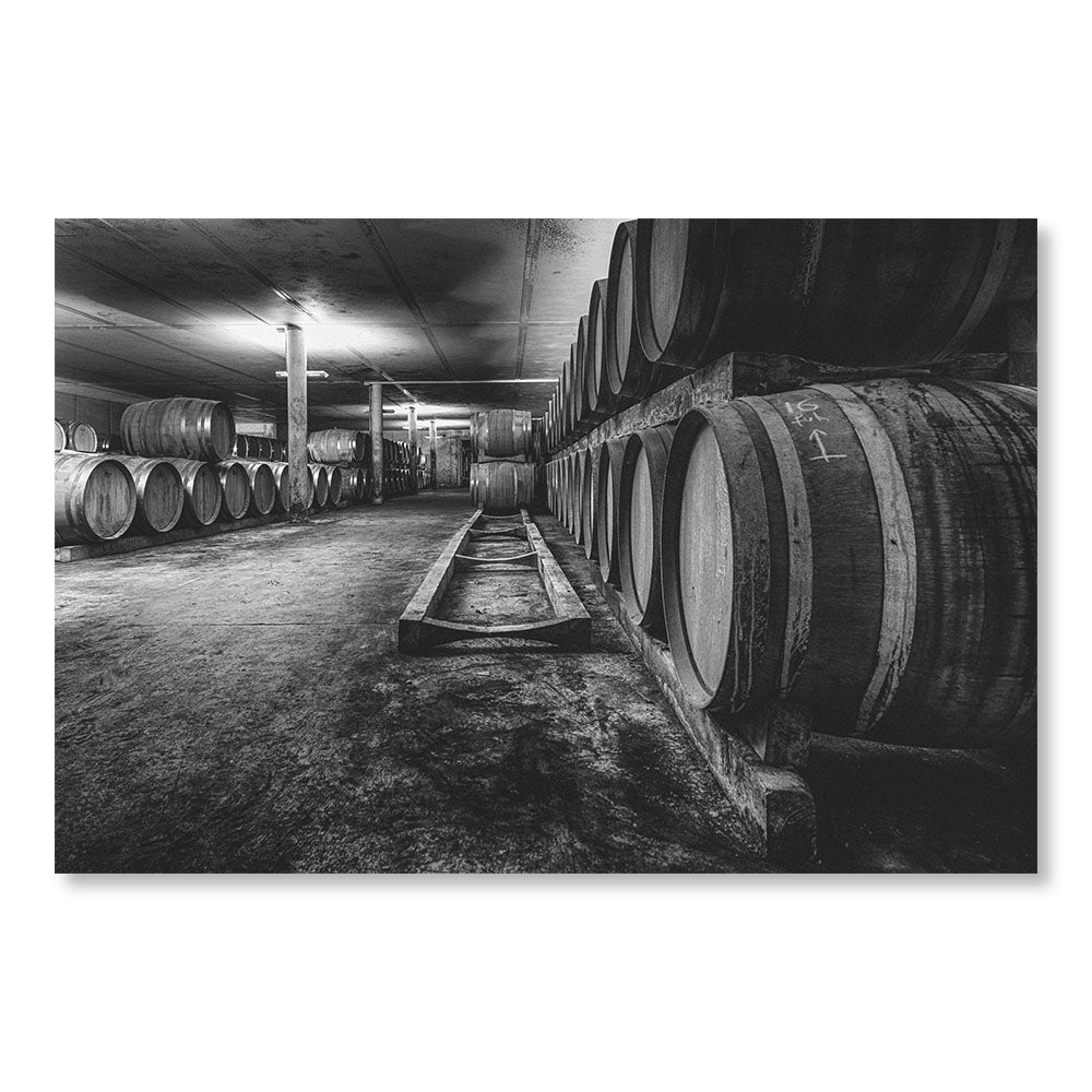 Modern Design Wall Decoration Painting SBL0013NB - Wine Barrels Cellar Fronton France - Black and White Decorative Painting - Printadeco