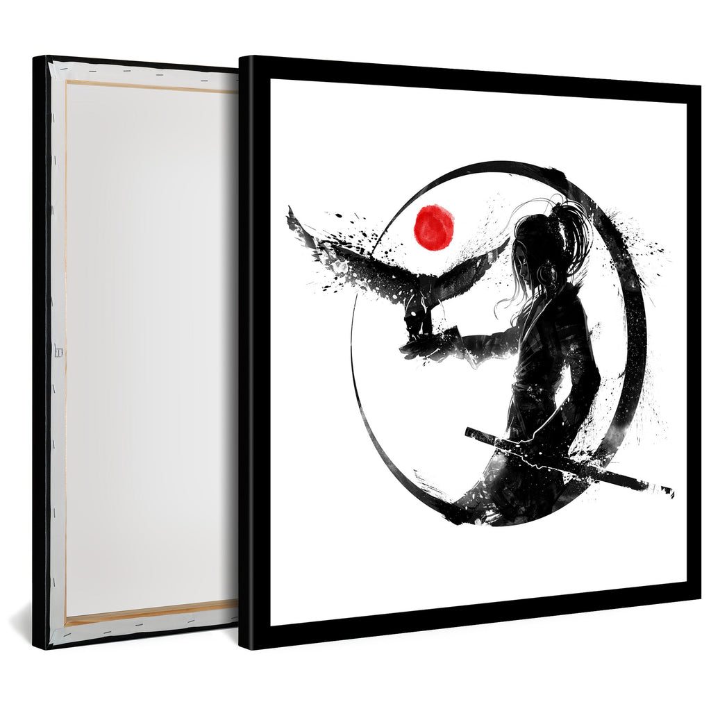 Tableau Moderne pas cher DST0091 - Femme Samouraï avec un Aigle Style Japonais - Tableau déco Fantastique