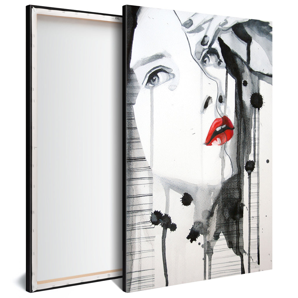 Tableau Moderne pas cher DST0104 - Illustration Visage Femme Lèvres Rouges - Tableau déco Style Aquarelle
