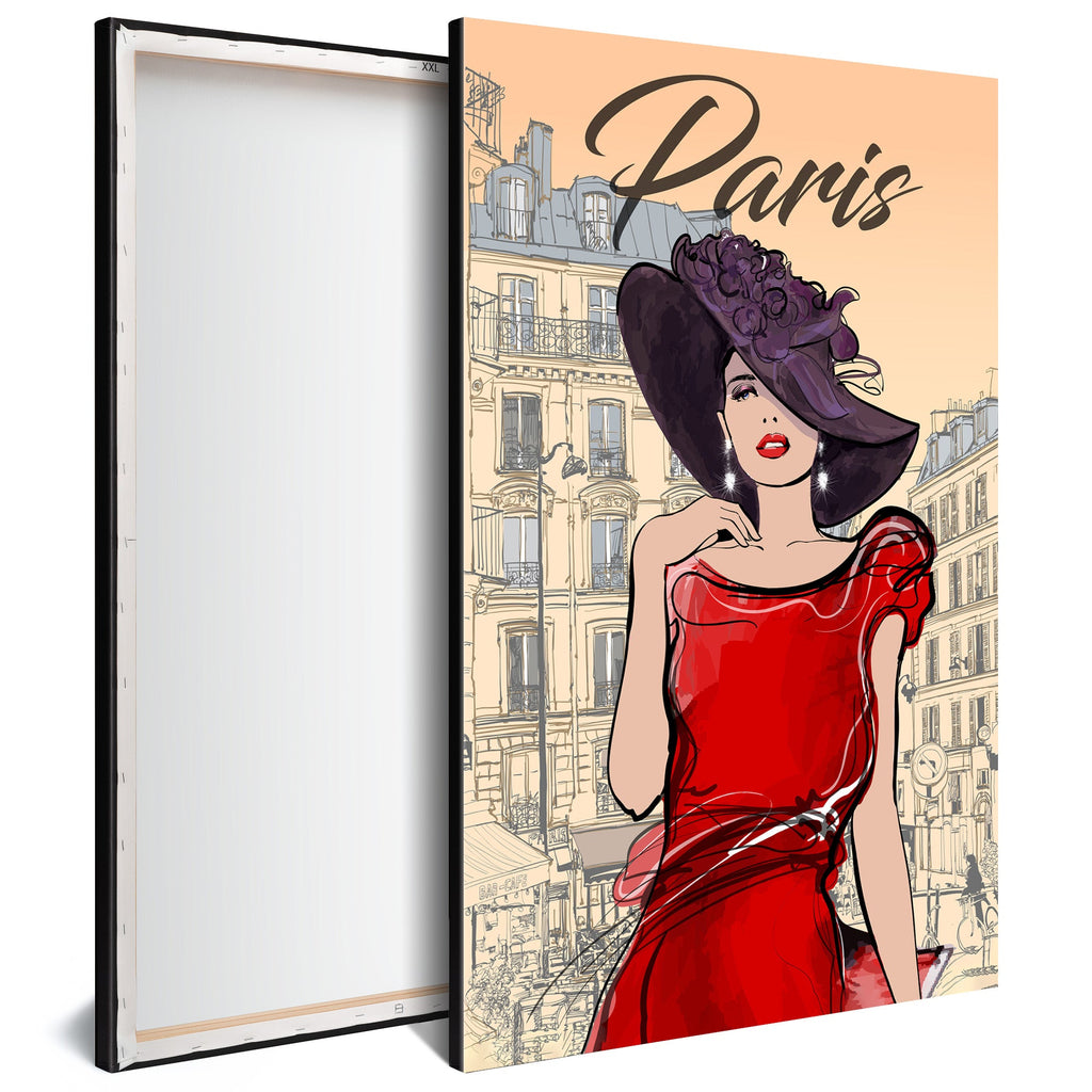 Tableau Moderne pas cher DST0182 - Illustration d'une jeune femme à Paris en France - Tableau déco Vintage Rétro